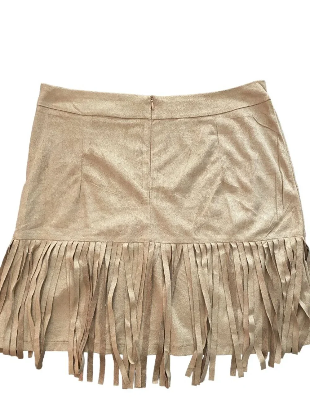 Boho Faux Suede Fringe Mini Skirt - Tan Studded Western Festival Cowgirl - XL - Picture 2 of 7